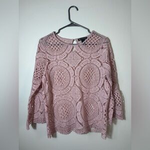 INC International Concepts Long Sleeve Lace Top Light Pink Bell Sleeves